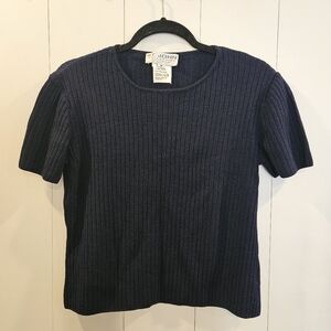 St. John Dark Blue Ribbed Knit Tee